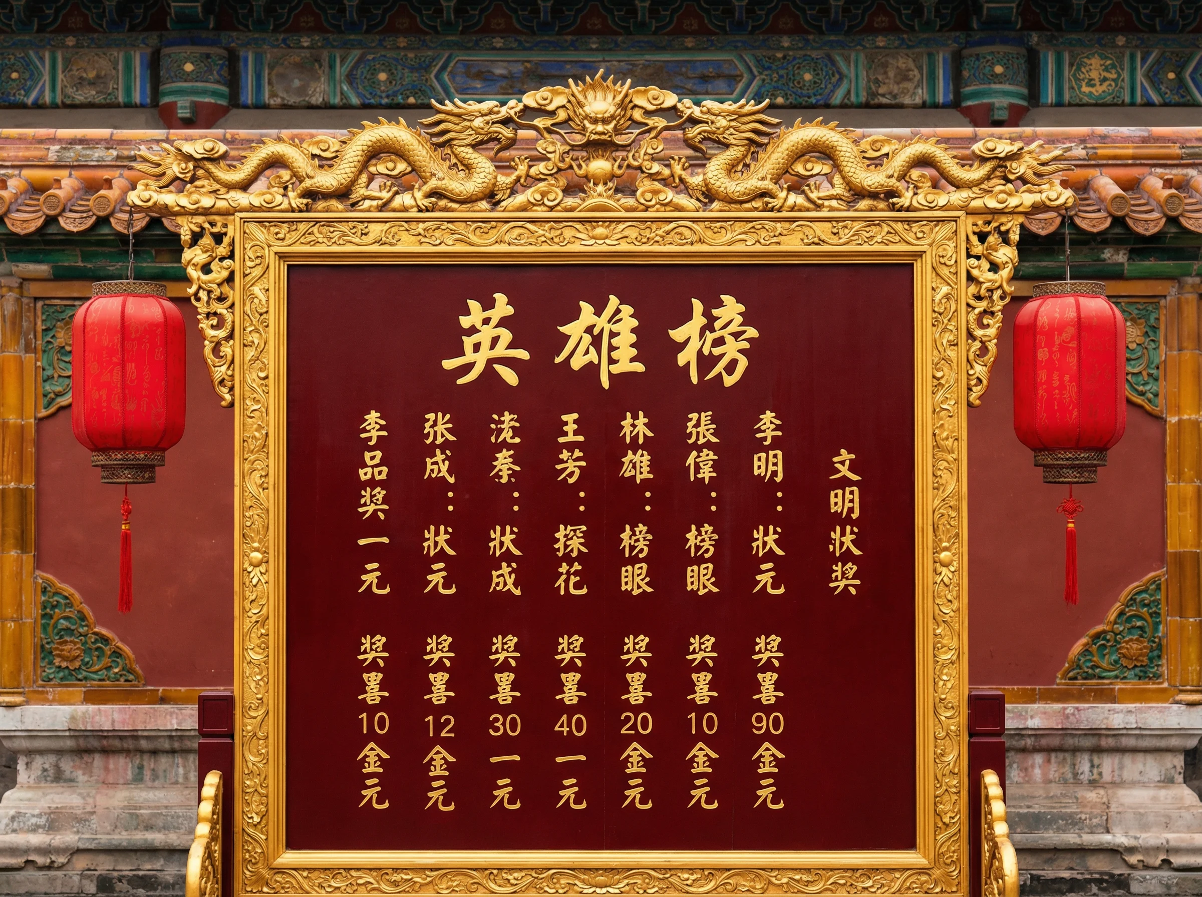 pg电子英雄榜中奖喜报红榜金色龙纹